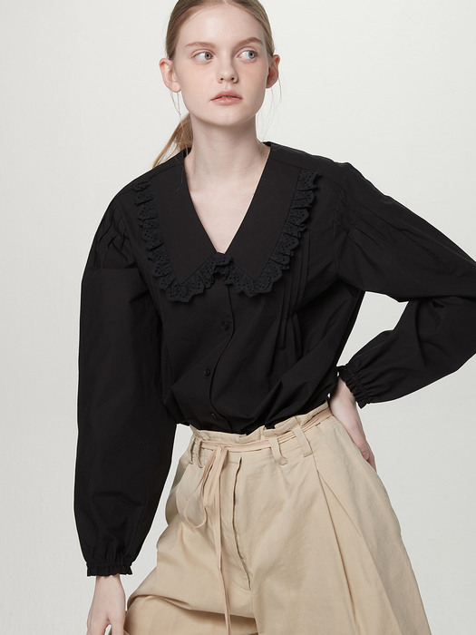 Ruffled collar blouse - Black