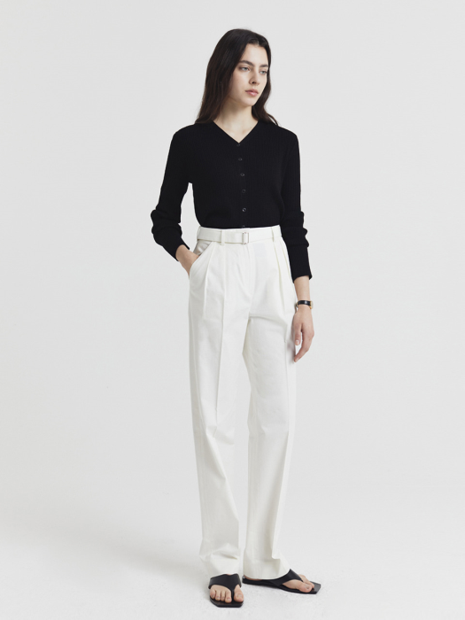 2-TUCKED BELTED COTTON SLACKS OFF WHITE_UDPA1E210WT