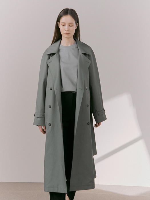 DOUBLE-BREASTED COTTON TRENCH COAT - BLUE GREY