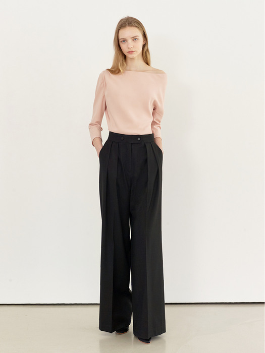 SONIA Pin tuck wide slacks (Black)