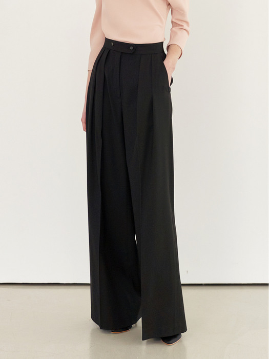 [미전시]SONIA Pin tuck wide slacks (Black)