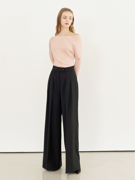 SONIA Pin tuck wide slacks (Black)