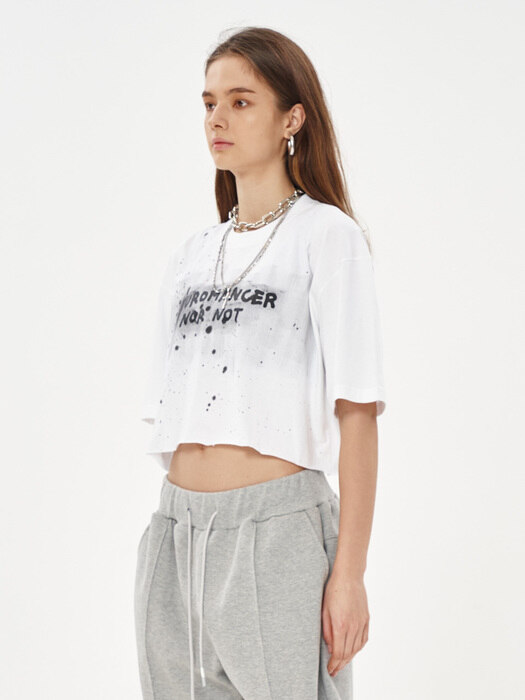 LOOSE FIT HAND PAINTED CROP WHITE T-SHIRT