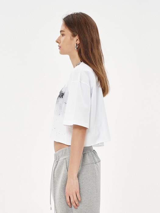 LOOSE FIT HAND PAINTED CROP WHITE T-SHIRT
