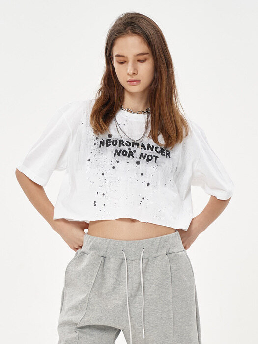 LOOSE FIT HAND PAINTED CROP WHITE T-SHIRT