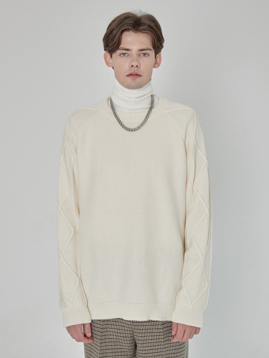 RAGLAN CABLE COMBINATION SWEATER IVORY