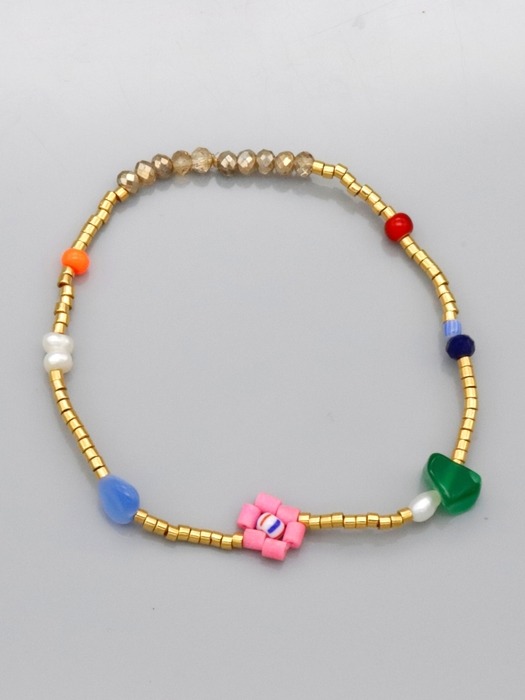 Color flower gold beads Bracelet 담수진주 골드비즈 꽃 팔찌 3color