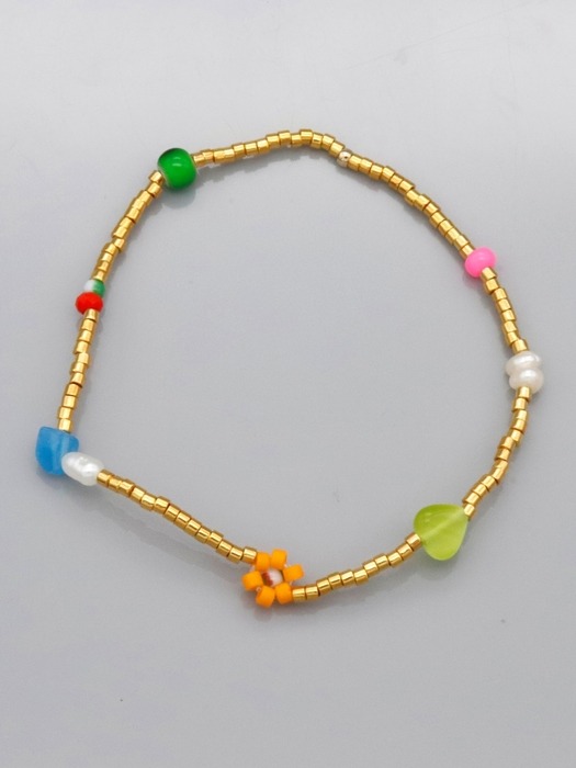 Color flower gold beads Bracelet 담수진주 골드비즈 꽃 팔찌 3color