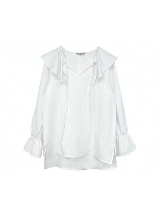 Ruffle collar v-neck blouse (white)