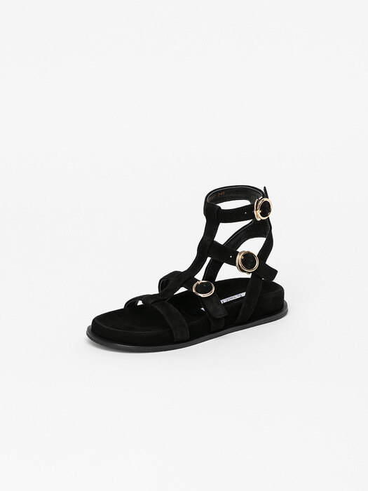 Thea Gladiator Sandals in Black Suede
