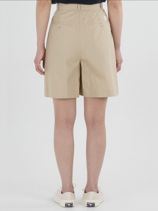 DOUBLE PLEATED WIDE SHORTS - BEIGE