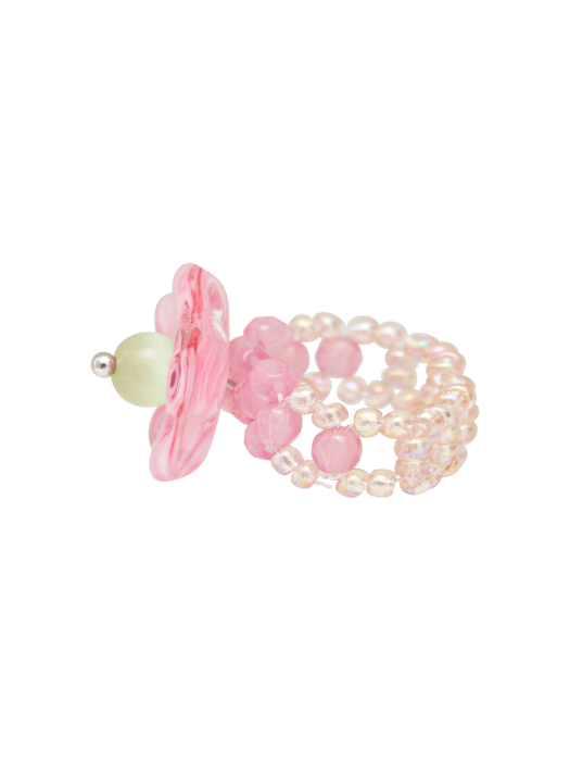 Glass Flower Beads Ring (Pink)