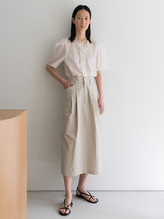 Cotton Slit Skirt_Beige