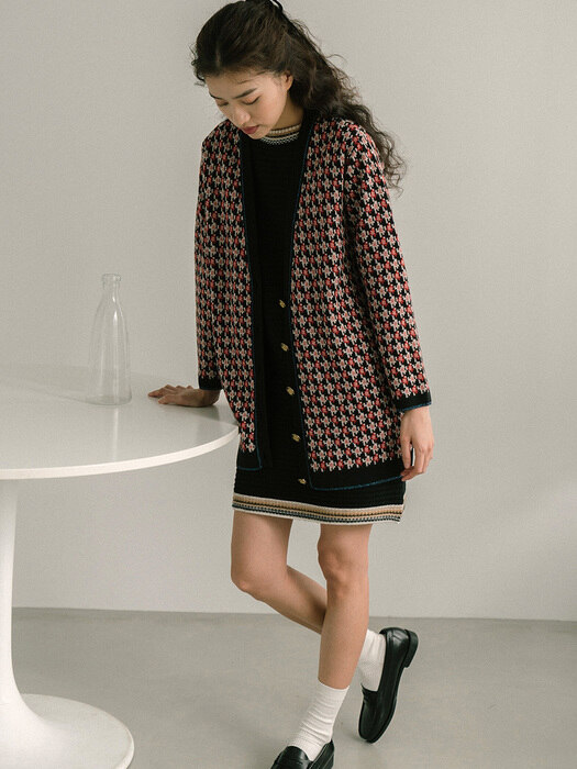 BLACK WOOL JACQUARD CARDIGAN