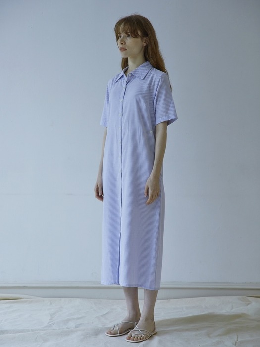 지속가능한 원피스 - 옥스포드 코튼 3-way 스트라이프 롱 셔츠 드레스