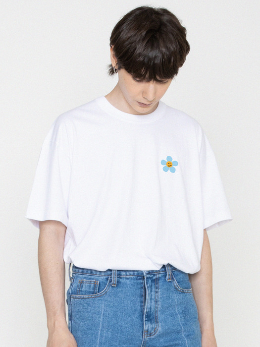 [UNISEX]스카이블루 플라워 도트 스마일로고 반팔티_4color