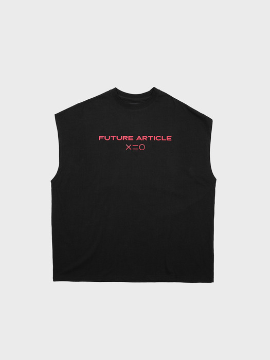 RED F MUSCLE SLEEVELESS T-SHIRTS IN BLACK