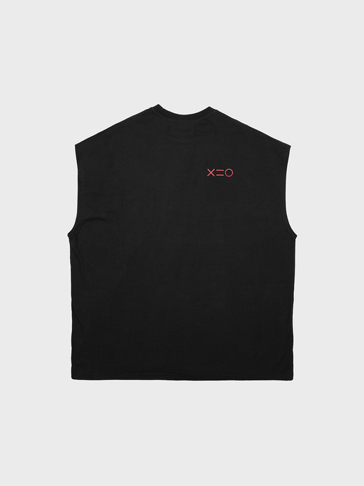 RED F MUSCLE SLEEVELESS T-SHIRTS IN BLACK