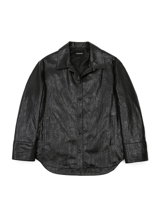 FAUX CRACK LEATHER SHIRT (2Colors)