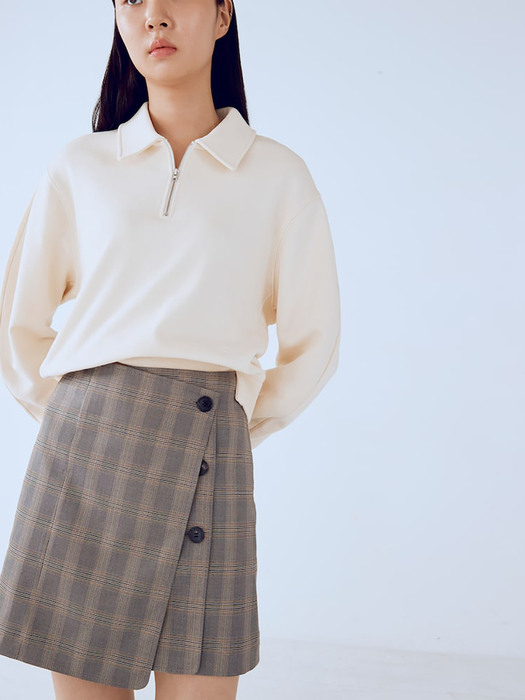 Button Detail Wrap Mini Skirt  Brown (KE1827M03D)