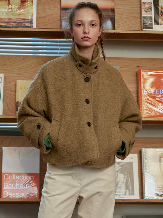 Alpaca and Wool-blend Jacket in Khaki Beige VW1AJ016-C4
