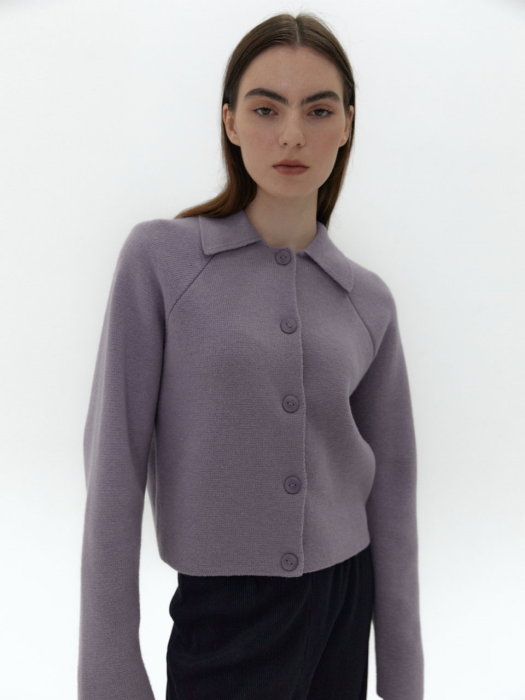 21AU LAMSWOOL COLLAR KNIT CARDIGAN (LAVENDER)