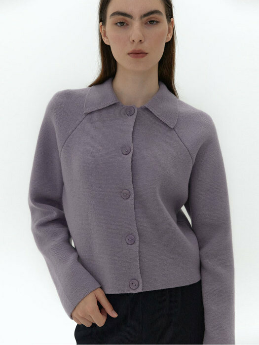 21AU LAMSWOOL COLLAR KNIT CARDIGAN (LAVENDER)