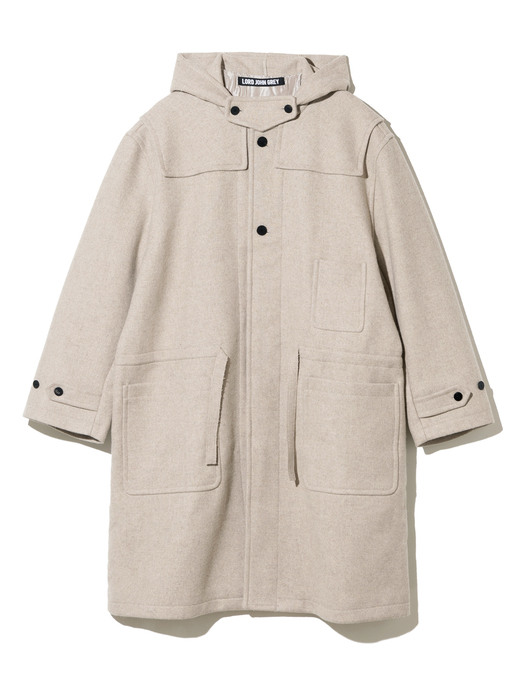 wool hooded coat beige