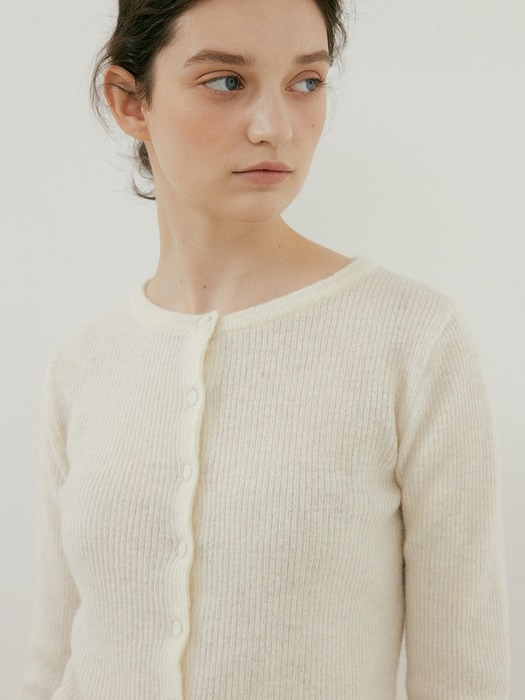 kid mohair ribbed cardigan (ivory)