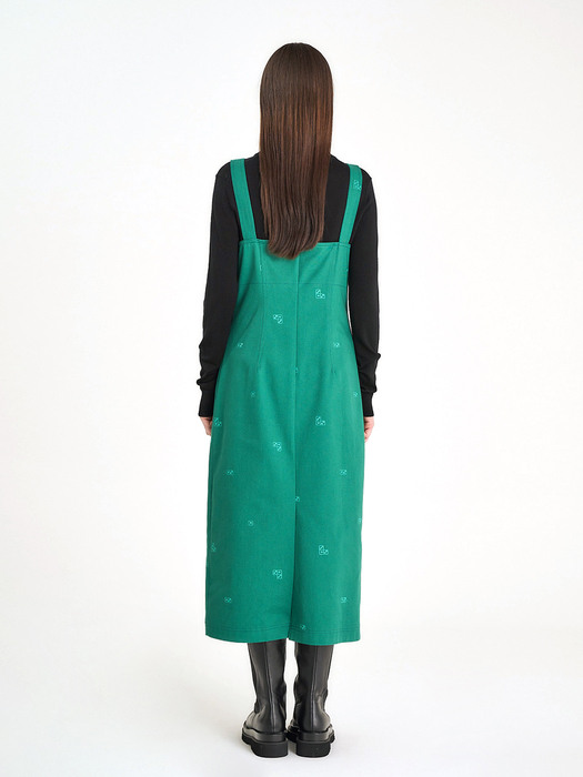 DICE EMBROIDERY OVERALL DRESS - GREEN