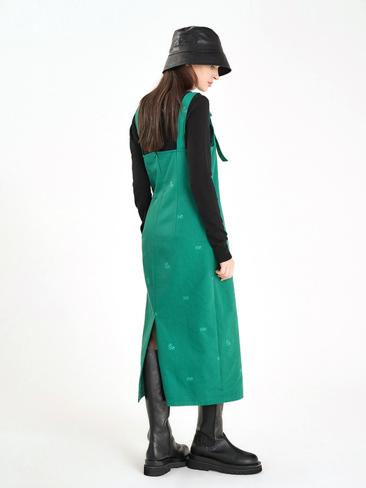 DICE EMBROIDERY OVERALL DRESS - GREEN