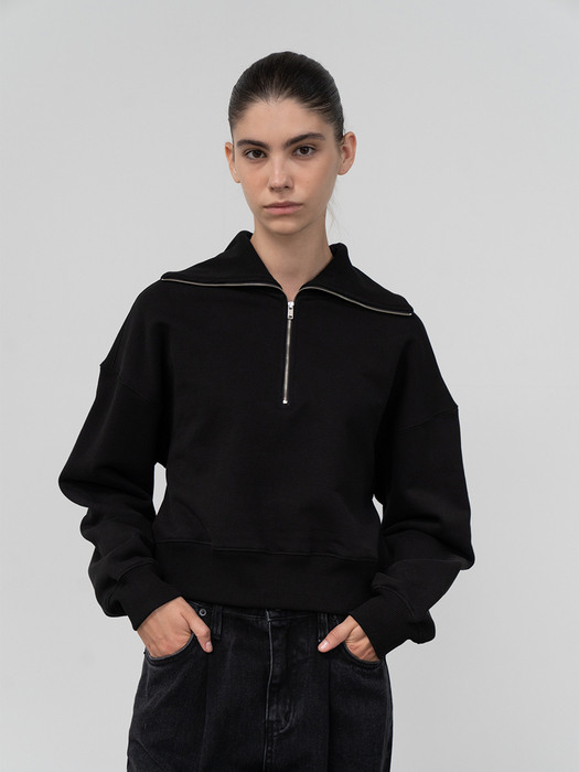 cotton zip short sweatshirt (black)