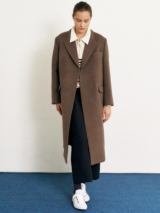 comos608 Tailored semi-double long coat (brown)