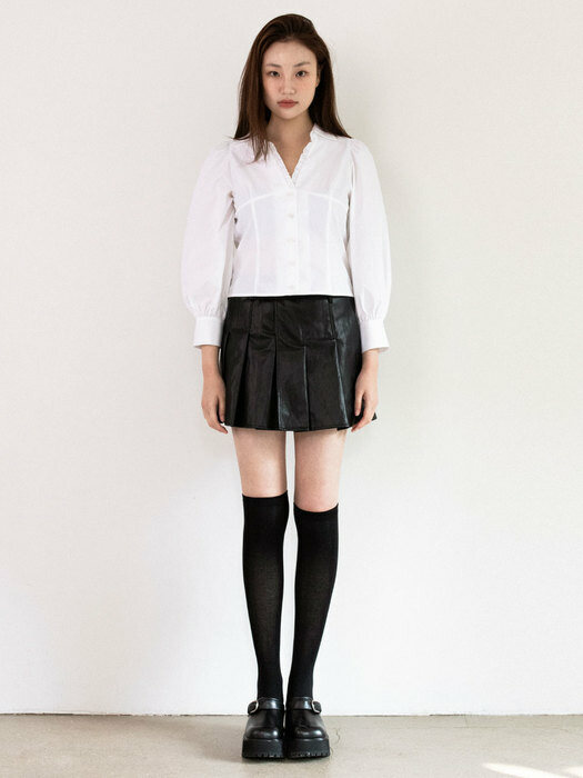 RUFFLE NECK PUFF BLOUSE_WHITE