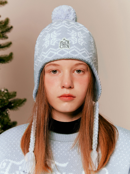 HOLIDAY NORDIC EARFLAP BEANIE [LIGHT BLUE]