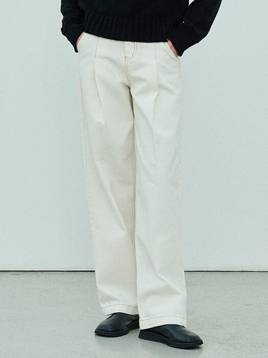 TUCK WIDE DENIM PANTS (ivory)