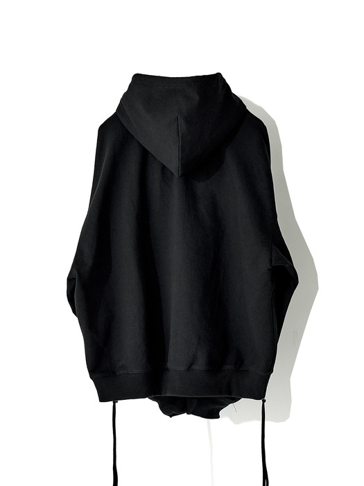 INSERT ZIP STRING PULL OVER HOODIE_BK