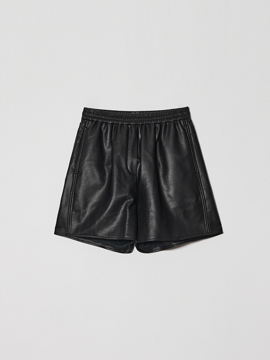 ECO LEATHER BANDING SHORT PANTS (BLACK)