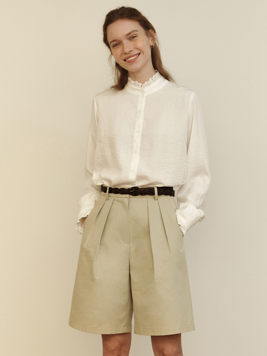 A PINTUCK WIDE HALF PANTS_BEIGE