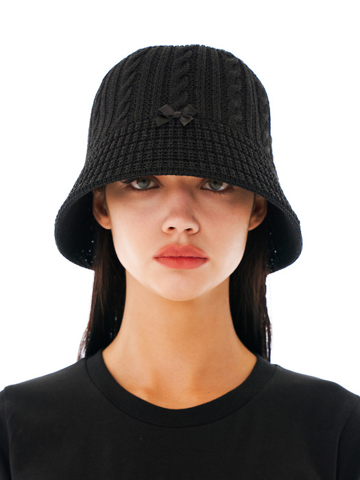 Ribbon Summer Knit Hat [Black]