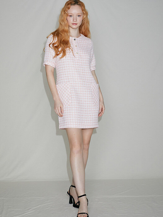 Pocket Shift Tweed Dress_Pink