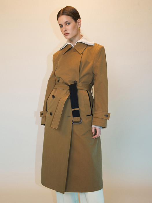 BELTED DOUBLE TRENCH COAT - CAMEL