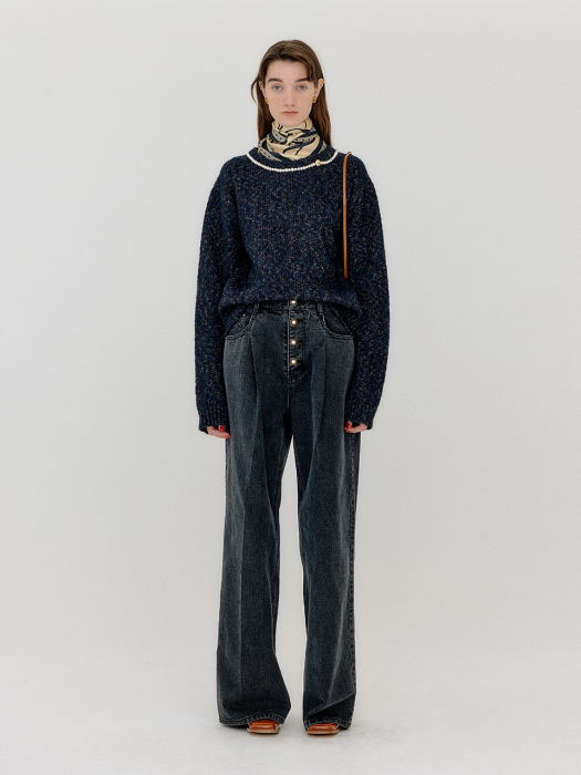 VACKLYN Pearl Trim Knit Pullover - Black