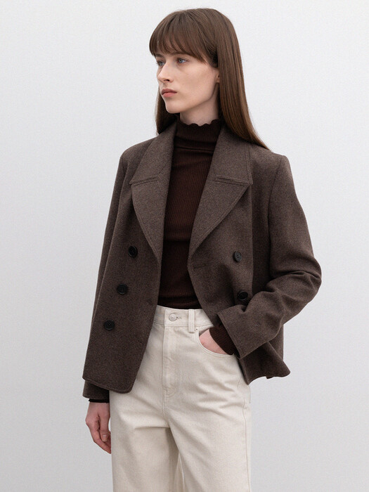 wool blend double jacket (brown)