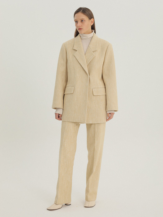 Wool Blend Suit Jacket Beige