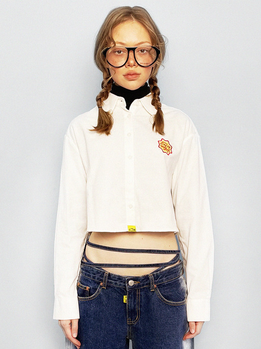 ENJOY YOUR MEAL EMBROIDERY CROP SHIRTS_WHITE