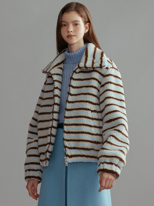 VICTORIA Eco shearing stripe wool jumper (Blue&Brown)