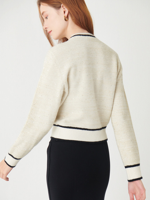 Appolo sequin color line cardigan - Ivory