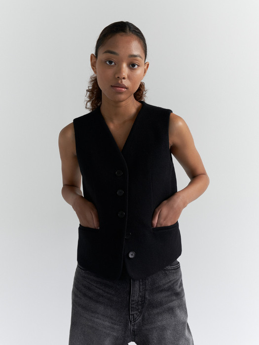 Basic refined wool vest (Black)