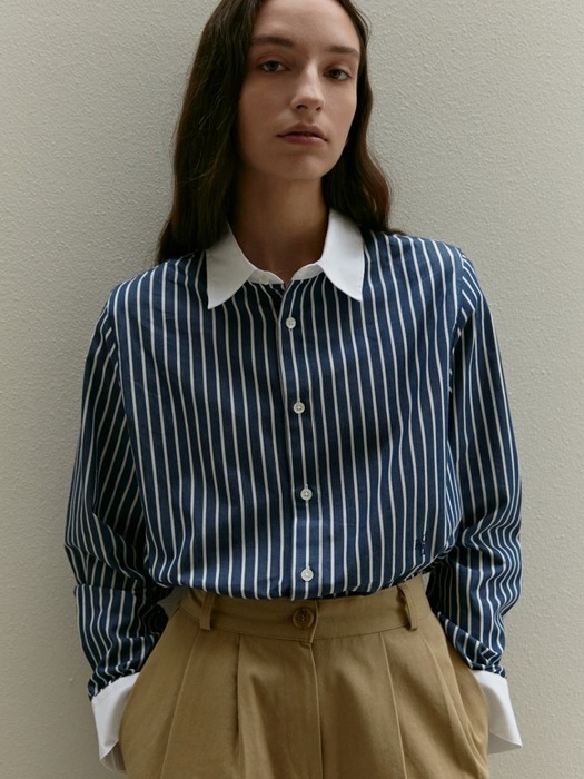 [리퍼브]collar point standard shirt (navy stripe)